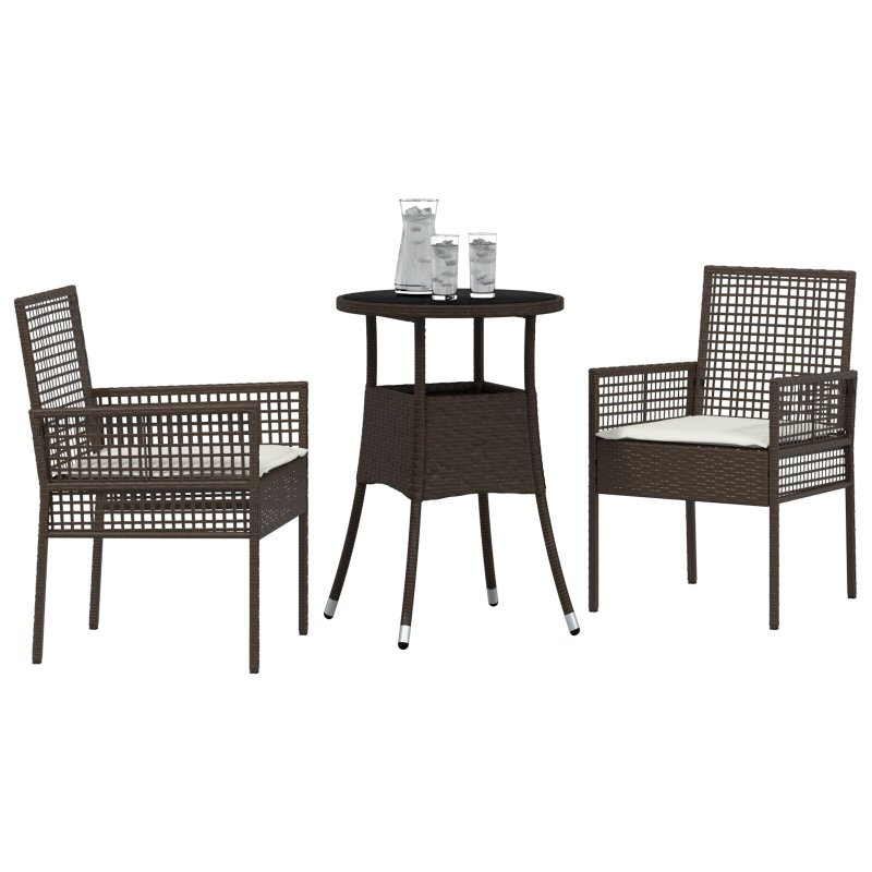 3-teiliges Garten Essset Braun Poly Rattan