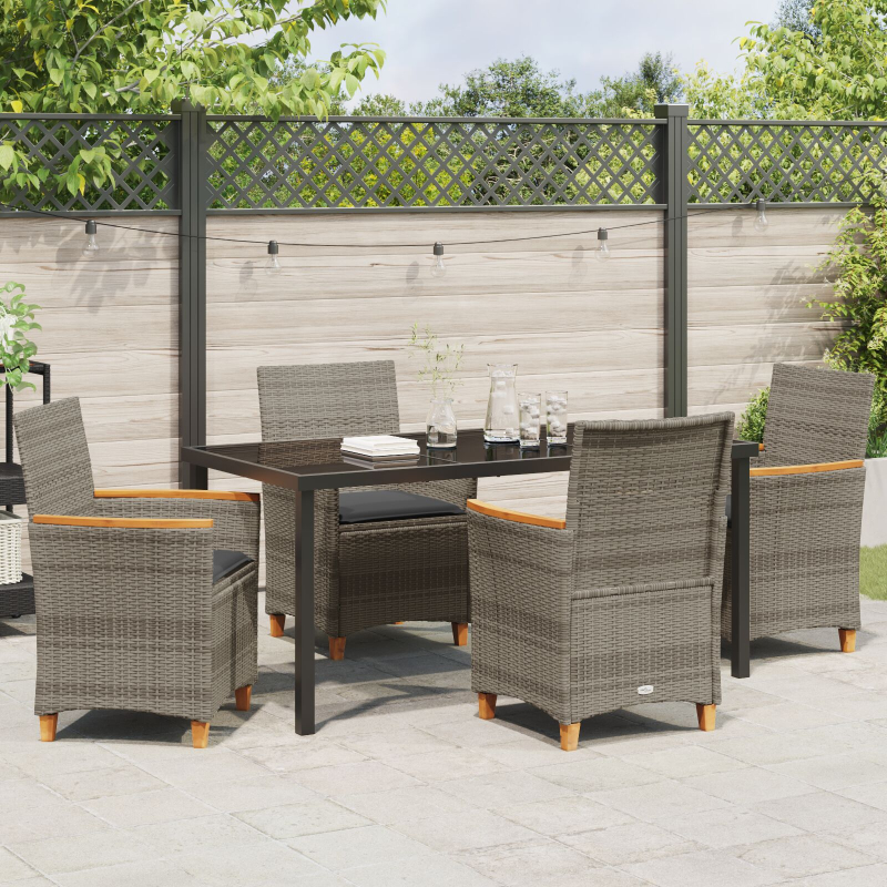 5-teiliges Gartenset mit Kissen Grau Poly-Rattan