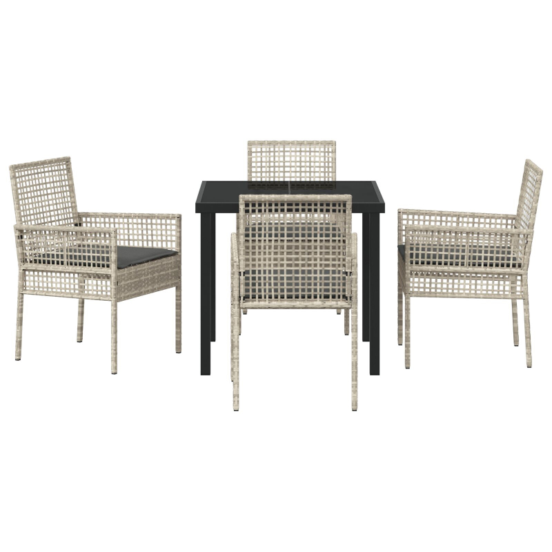 5-teilige Garten Essgruppe mit Kissen Hellgrau Poly Rattan