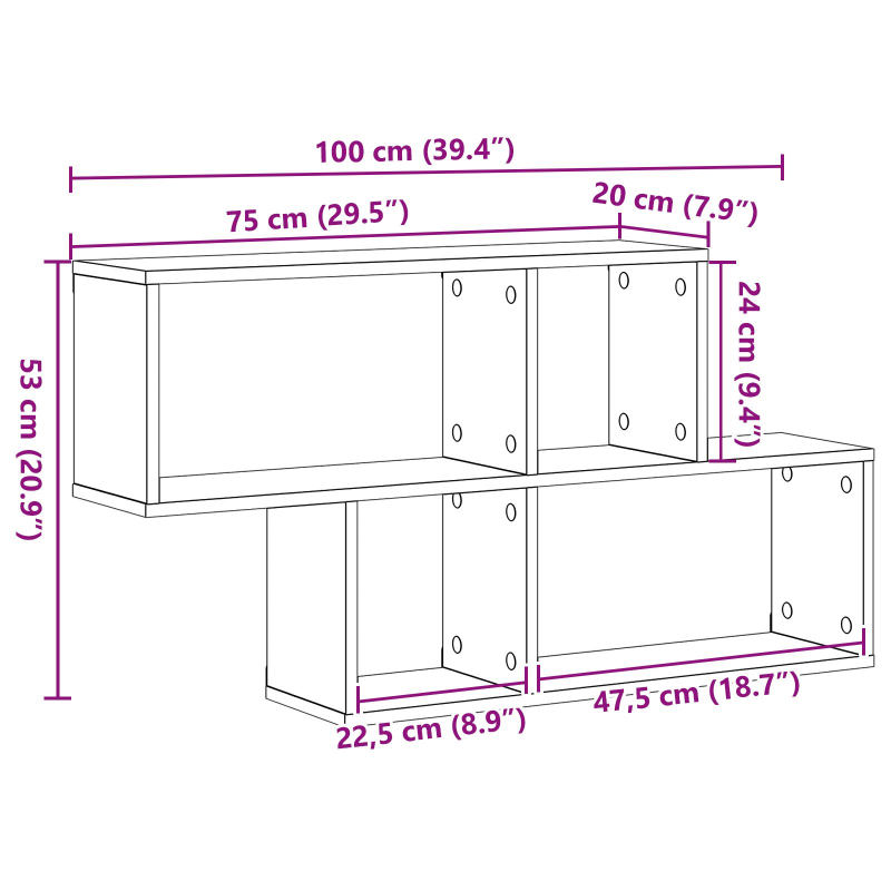 Wandregal Schwarze Eiche 100x25x53 cm MDF