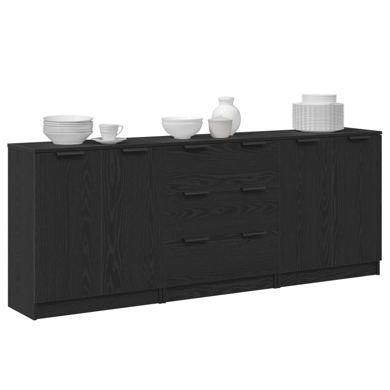 3-teilige Sideboards aus schwarzem Eichenholzwerkstoff
