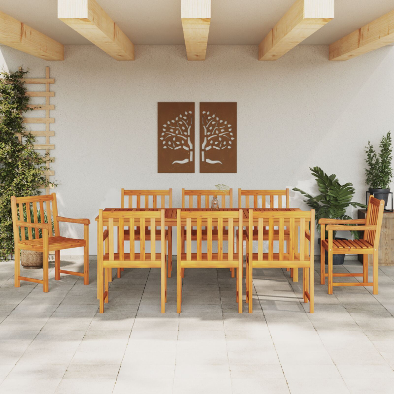 9-teiliges Garten-Esszimmer-Set aus massiven Akazienholz