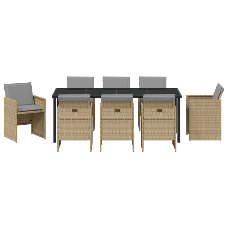 9-teilige Garten Essgruppe mit Kissen Beiges Poly-Rattan