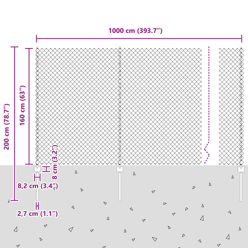 Kettenzaun mit 10 U-Stützen Grün 1,6x10 m Stahl