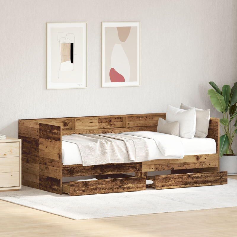 Bettcouch mit Schublade Altholz Teilenholz 75 x 190 cm Langlebig