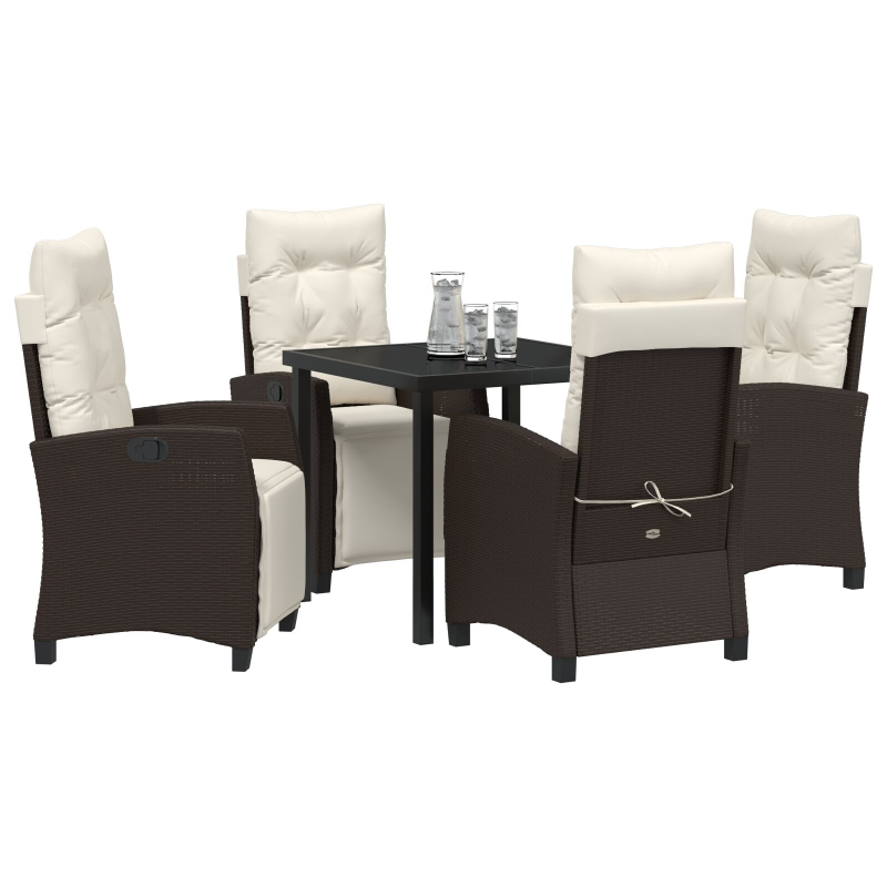 5-teiliges Garten-Esstisch-Stuhl Set Braun Poly Rattan