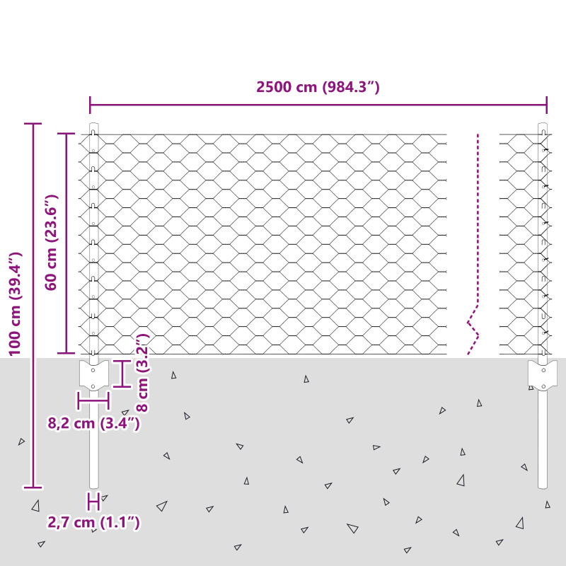 Zaunpfosten 11 Stück U-Kanal Grau 60 cm Stahl, Sechseckzaun Grau 0,6x25 m Stahl