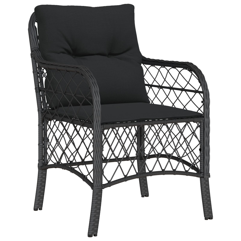 3-teiliges Garten-Ess-Set mit Kissen Schwarz Poly-Rattan