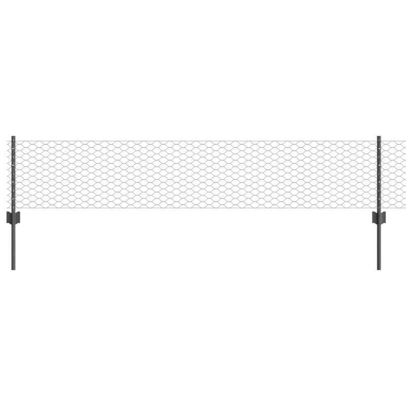 Zaunpfosten 11 Stück U-Kanal Grau 40 cm Stahl, Sechseckzaun Grau 0,4x50 m Stahl