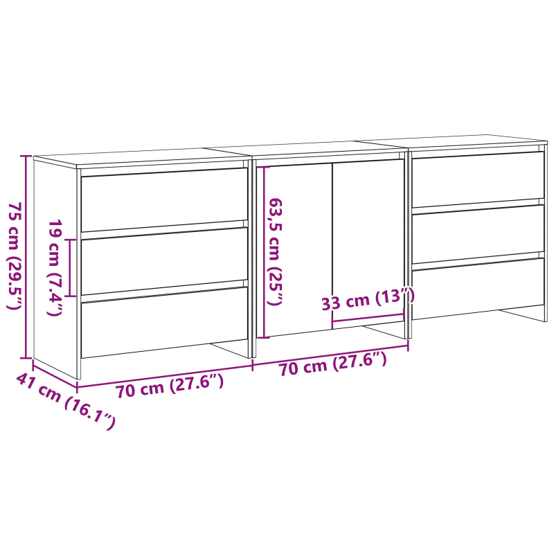 3-teilige Sideboards aus schwarzem Holzwerkstoff