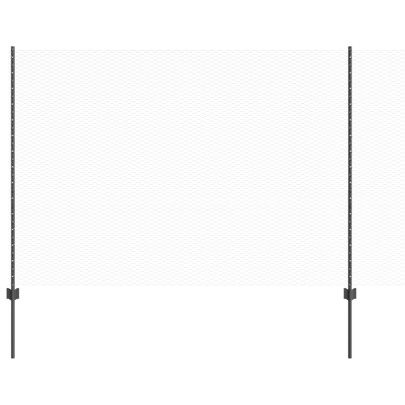 Zaunpfosten 22 Stück U-Kanal Grau 160 cm Stahl, Sechseckzaun Grau 1,6x100 m Stahl