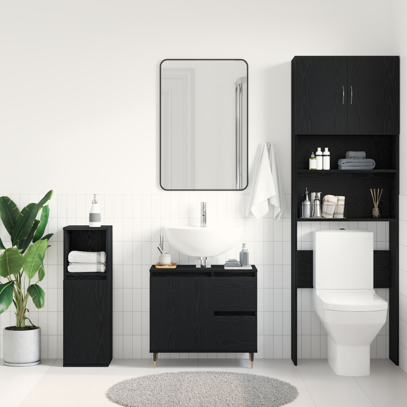 Badezimmer Waschbecken Schrank Schwarz Eiche 65x33x60 cm Engineered Wood
