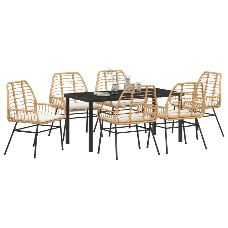 7-teiliges Garten-Essset mit Polstern Braun Poly-Rattan