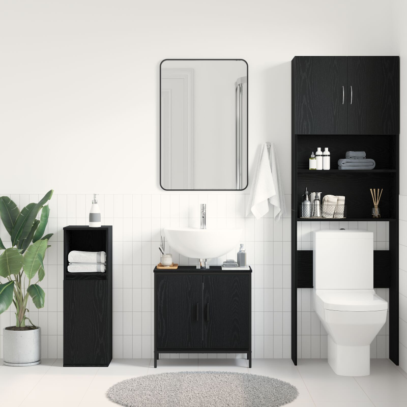 Badezimmer Waschbecken Schrank Schwarz Eiche 60x30x60 cm Werkstoff