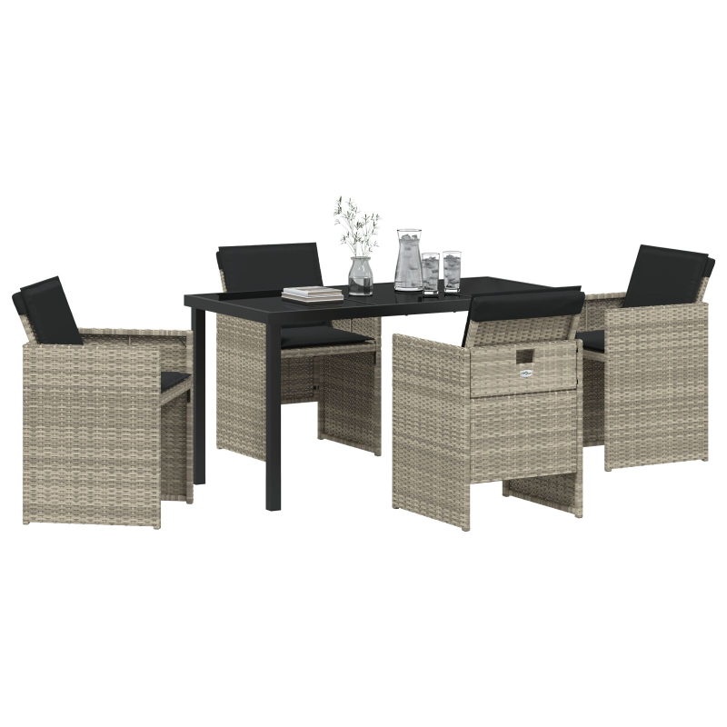 5-teiliges Garten Ess-Set mit Kissen, hellgrau, Poly Rattan