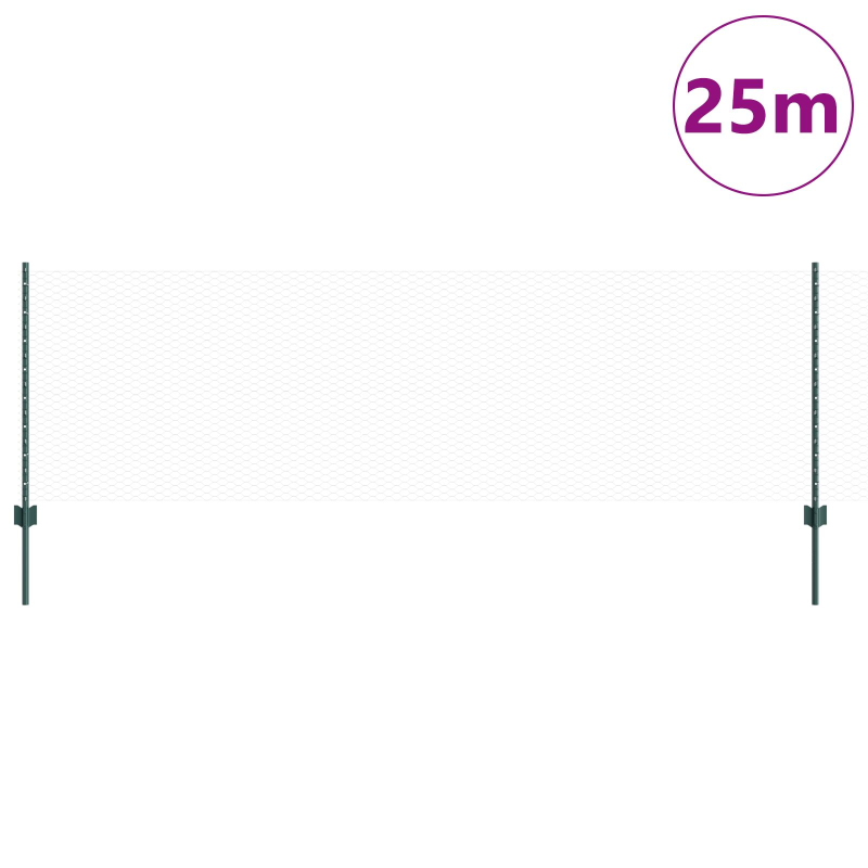Zaunpfosten, 11 Stück U-Profil, Grün, 80 cm, Stahl, Sechseckzaun, Grün, 0,8x25 m, Stahl