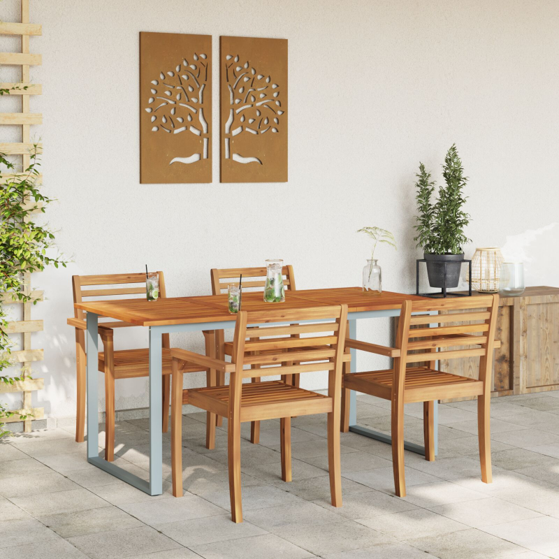 Gartentisch Grau 160x80x75 cm Stahl & Massivholz Akazie