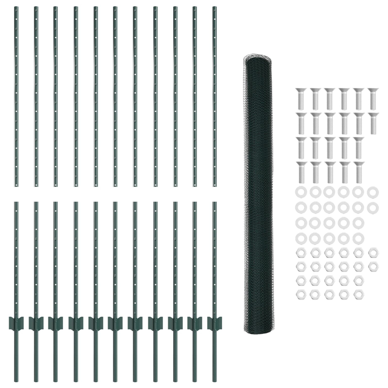 Zaunpfosten 11 Stück U-Kanal Grün 140 cm Stahl, Sechseckenzaun Grün 1,4x25 m Stahl
