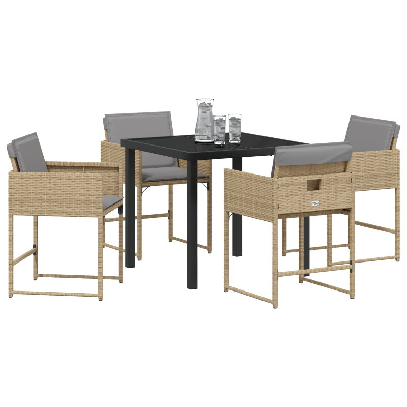 5 Teile Garten Essgruppe mit Kissen Beige Poly Rattan