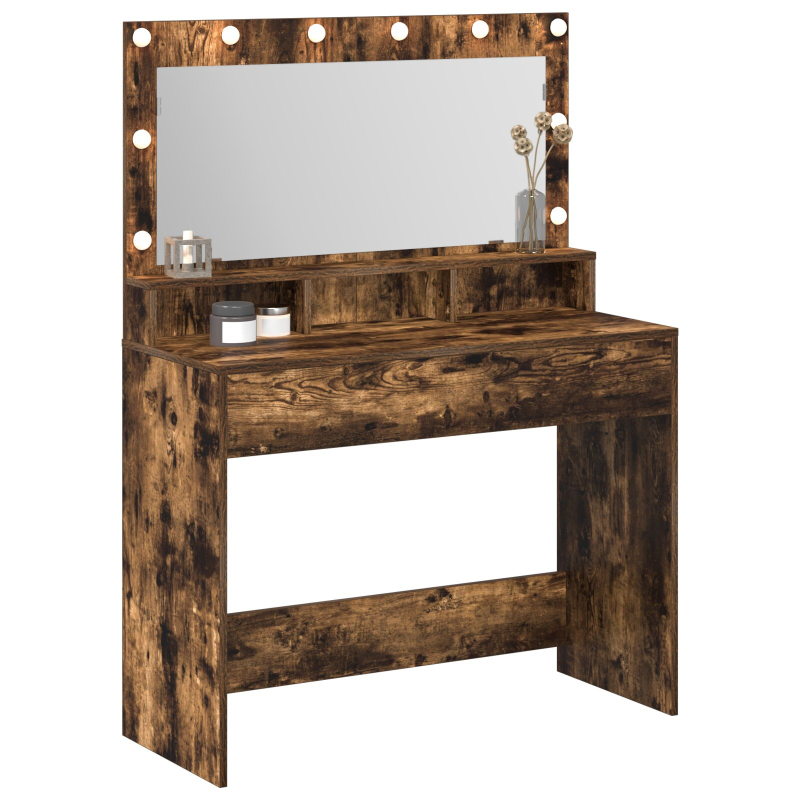 Schminktisch mit LED-Lichtern in Raucheiche 100x41x135 cm
