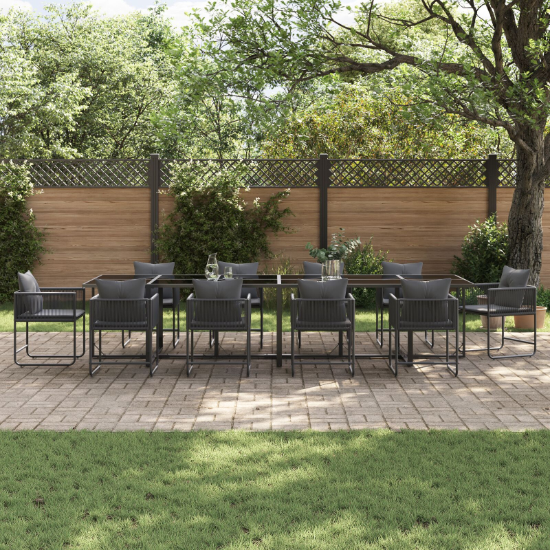13-teiliges Gartentischset mit Kissen aus Stahl und Poly-Rattan