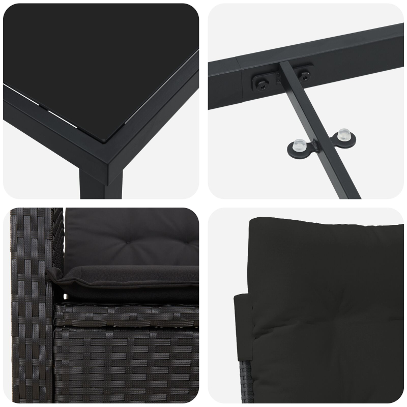 3-teiliges Garten-Dining-Set mit Kissen Schwarz Poly Rattan