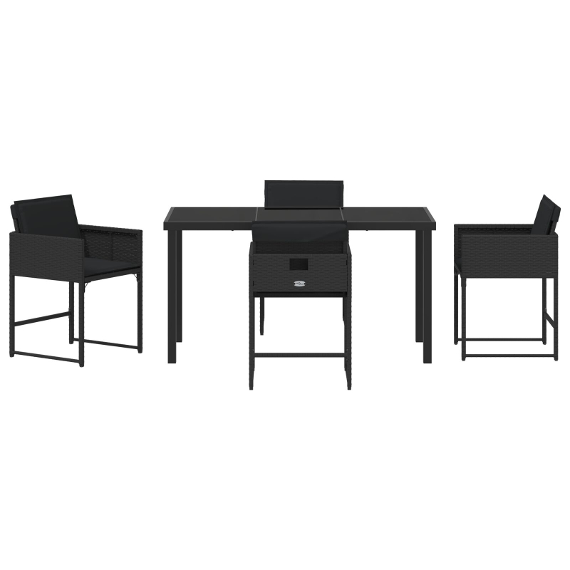 5-teilige Garten-Essgruppe mit Kissen Schwarz Poly Rattan