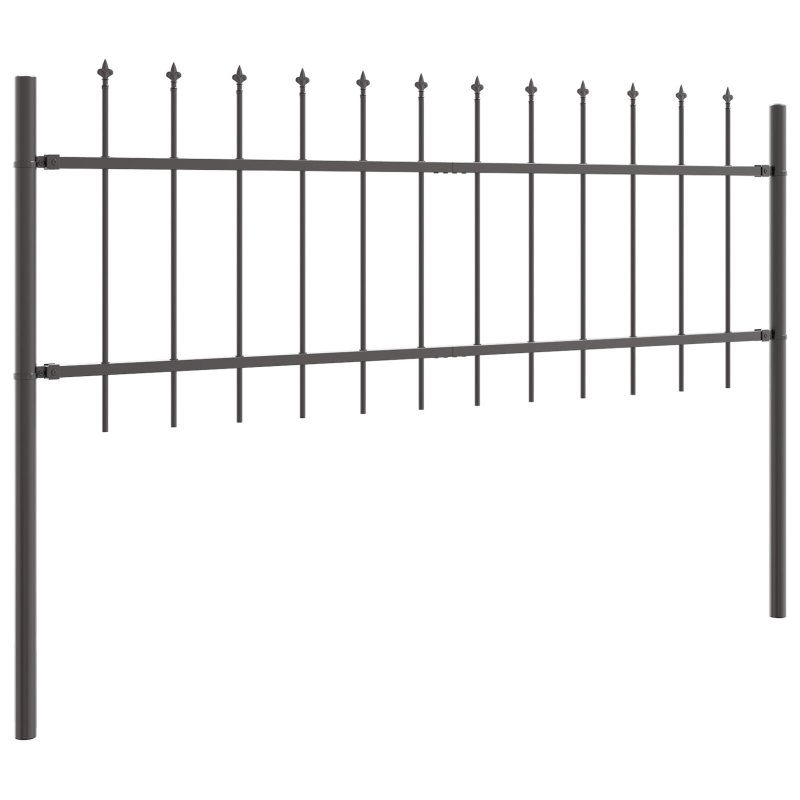 Gartenzaun mit Speeroberteil Grau 5,1x0,6 m Stahl