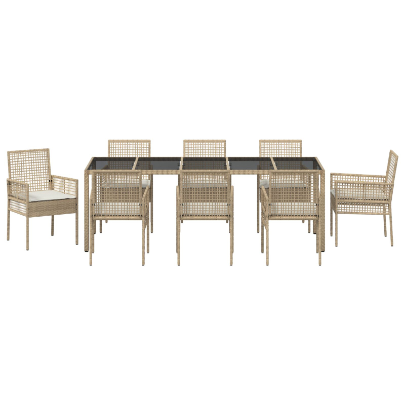 9-teiliges Garten-Esszimmer-Set mit Kissen Beige Poly-Rattan