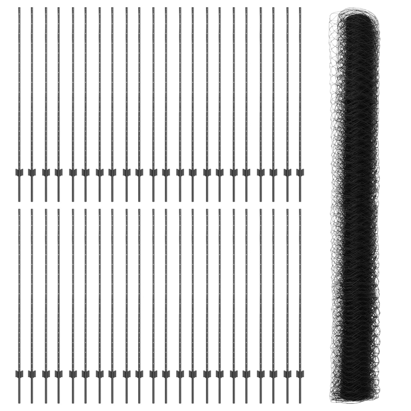 Zaunpfosten 22 Stück U-Kanal Grau 160 cm Stahl, Sechseckzaun Grau 1,6x100 m Stahl
