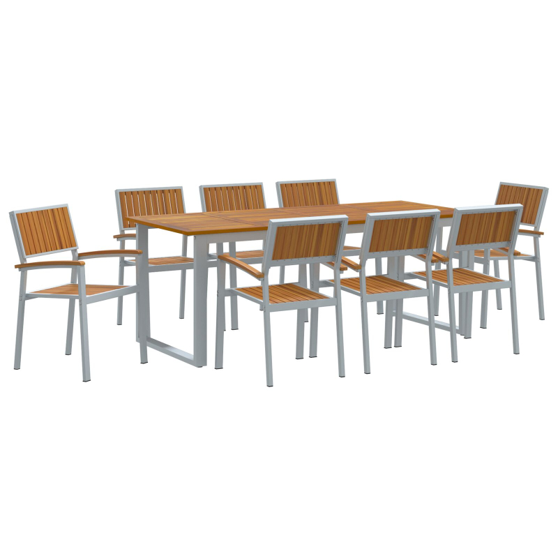 Garten Esszimmer Set 9 Teile Grau, Holzton Metall Langlebig