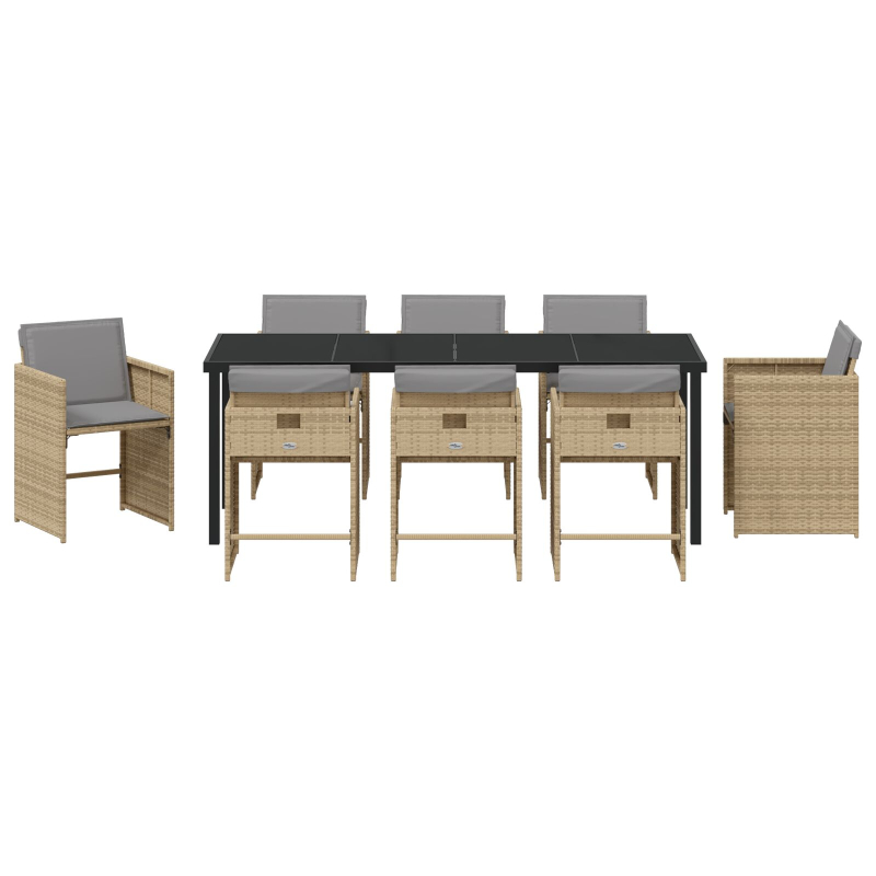 9-teiliges Gartenmöbelset mit Kissen Beige Poly Rattan