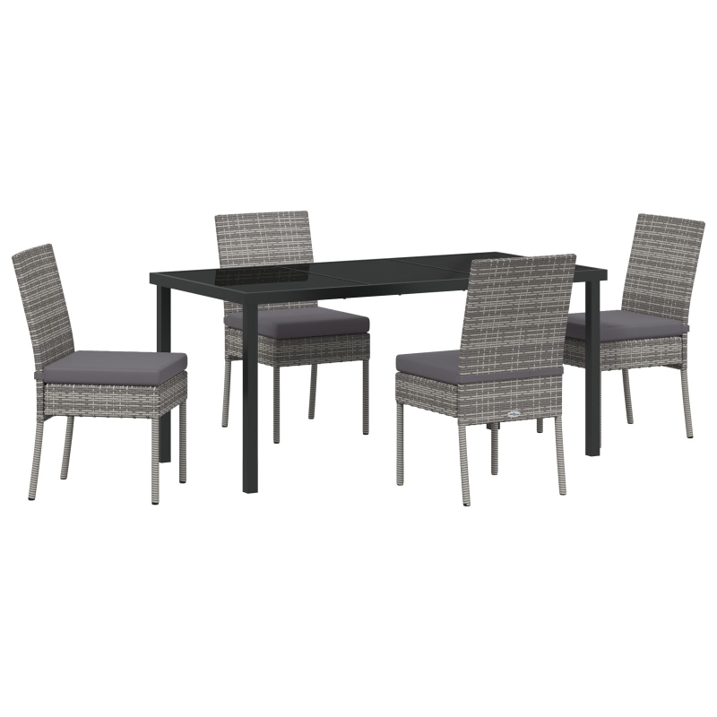 5-teiliges Garten Essmöbel Set Grau Poly-Rattan