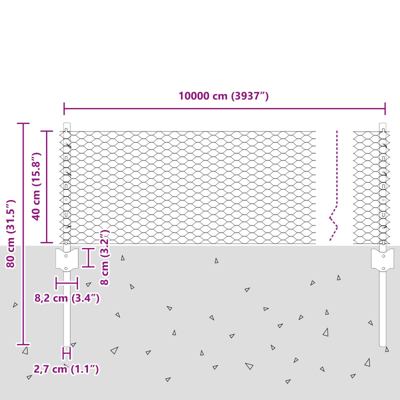 Zaunpfosten 11 Stück U-Kanal Grün 40 cm Stahl, Sechseckzaun Grün 0,4 x 100 m Stahl