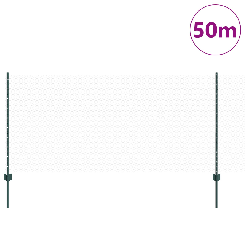 Zaunpfosten 11 Stück U-Kanal Grün 100 cm Stahl, Sechseckzaun Grün 1x50 m Stahl