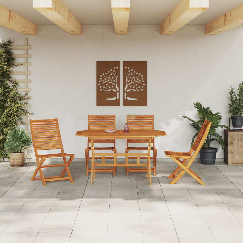 5-teiliges Garten-Esszimmer-Set aus massivem Akazienholz