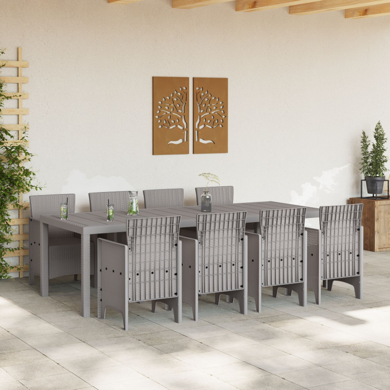 9-teiliges Garten-Essset Grau Poly-Rattan