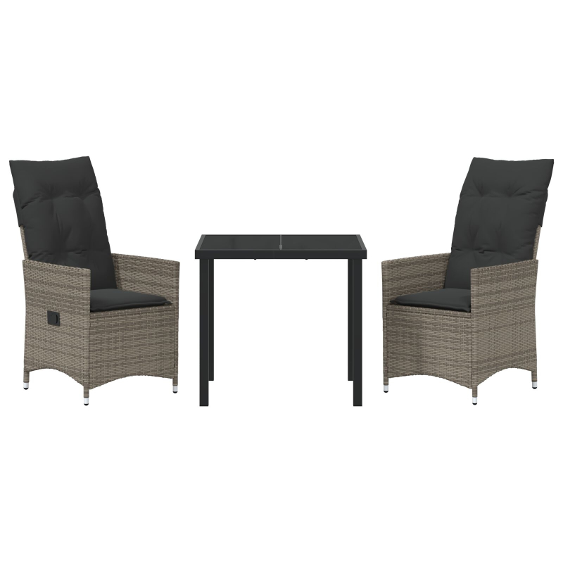 3-teiliges Garten-Esszimmer-Set mit Kissen Grau Poly-Rattan