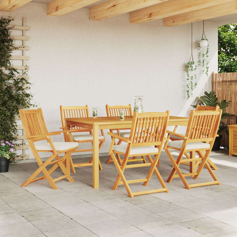 Faltbare Gartenstühle mit weißen Kissen 6 Stück Massivholz Akazie