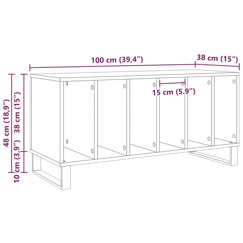 Record Cabinet Schwarz Eiche 100x38x48 cm Werkstoff