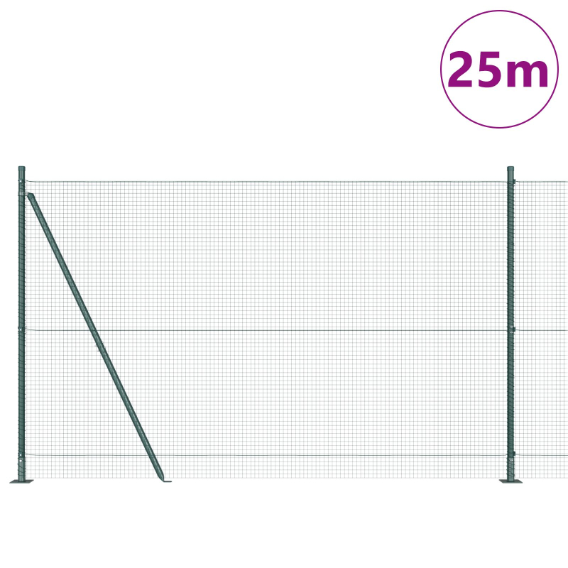 Schweißdrahtzaun mit 13 Flanschpfosten Grün 1,5x25 m Stahl