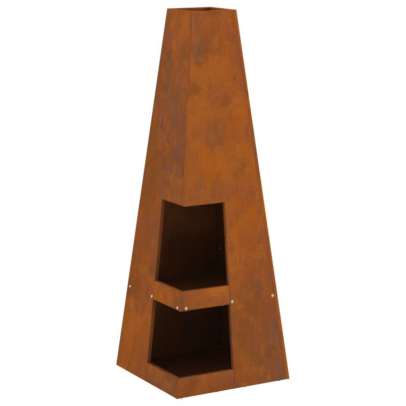 Feuerstelle mit Holzlager 35x35x100 cm Wetterstahl