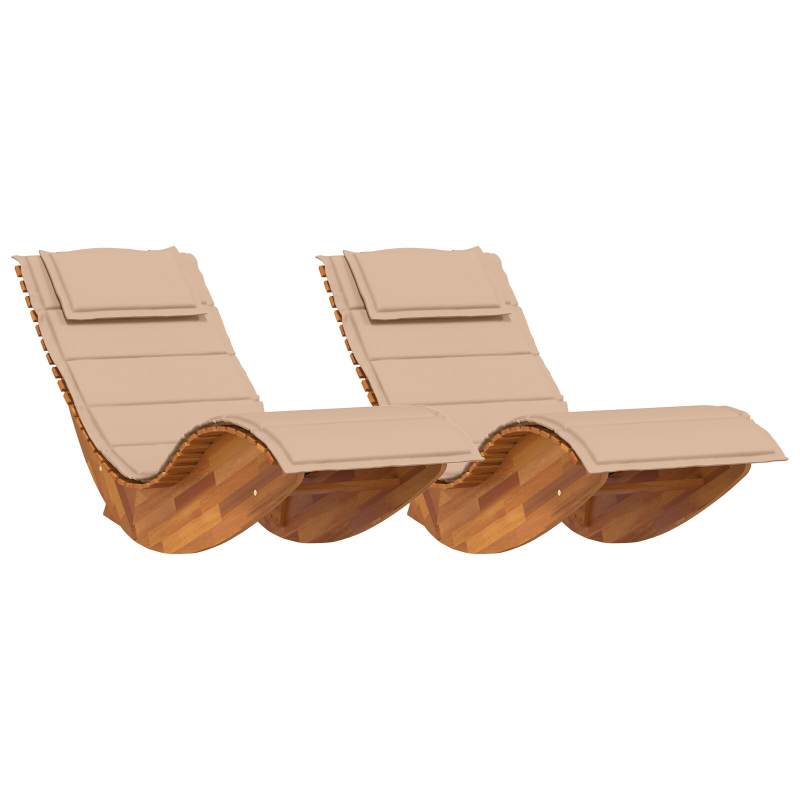 Sonnenliege Set aus 2 Beige Holz und gepolsterter Stoff Groß