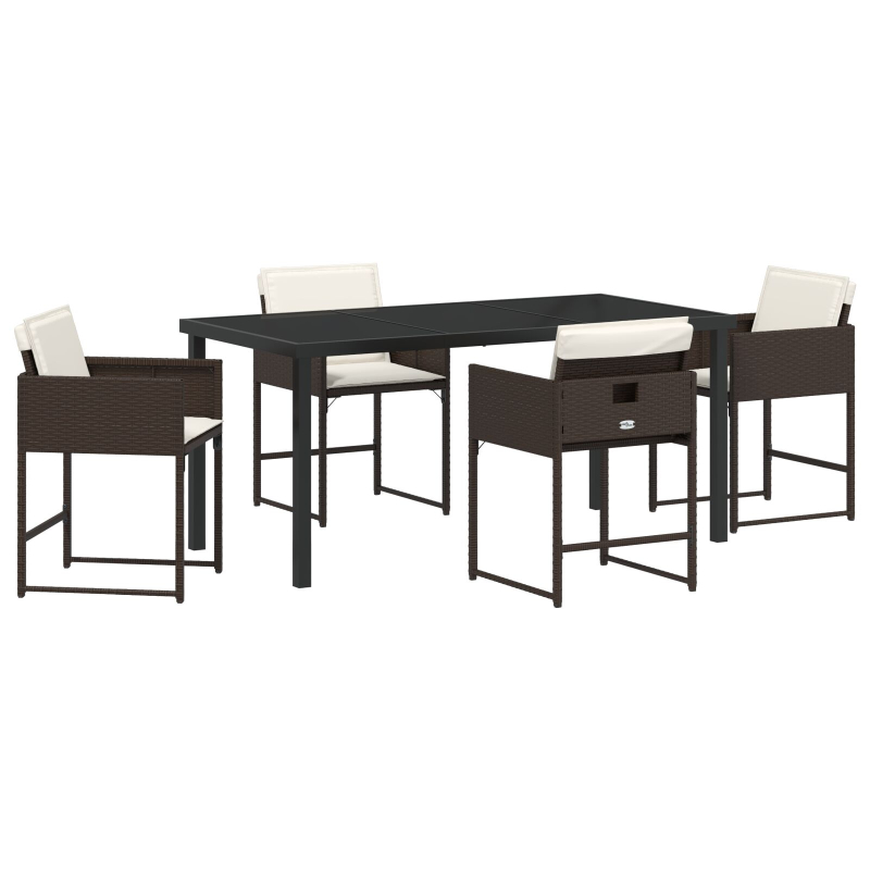 5-teiliges Garten Essset mit Kissen Braun Poly Rattan