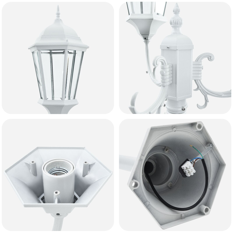 Garten Lichtmast 3-Lampe E27 Weiß 220 cm Aluminium