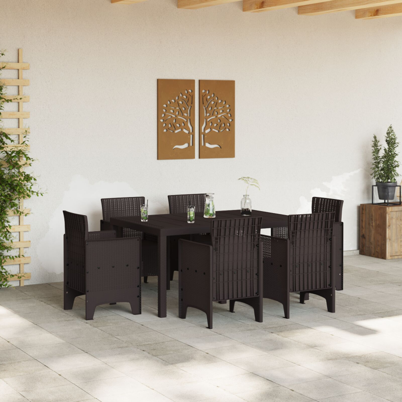 7-teiliges Garten-Esszimmer-Set Braun Poly-Rattan
