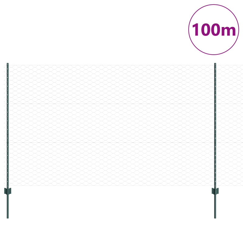 Zaunpfosten 11 Stück U-Kanal Grün 140 cm Stahl, Sechseckzaun Grün 1,4 x 100 m Stahl
