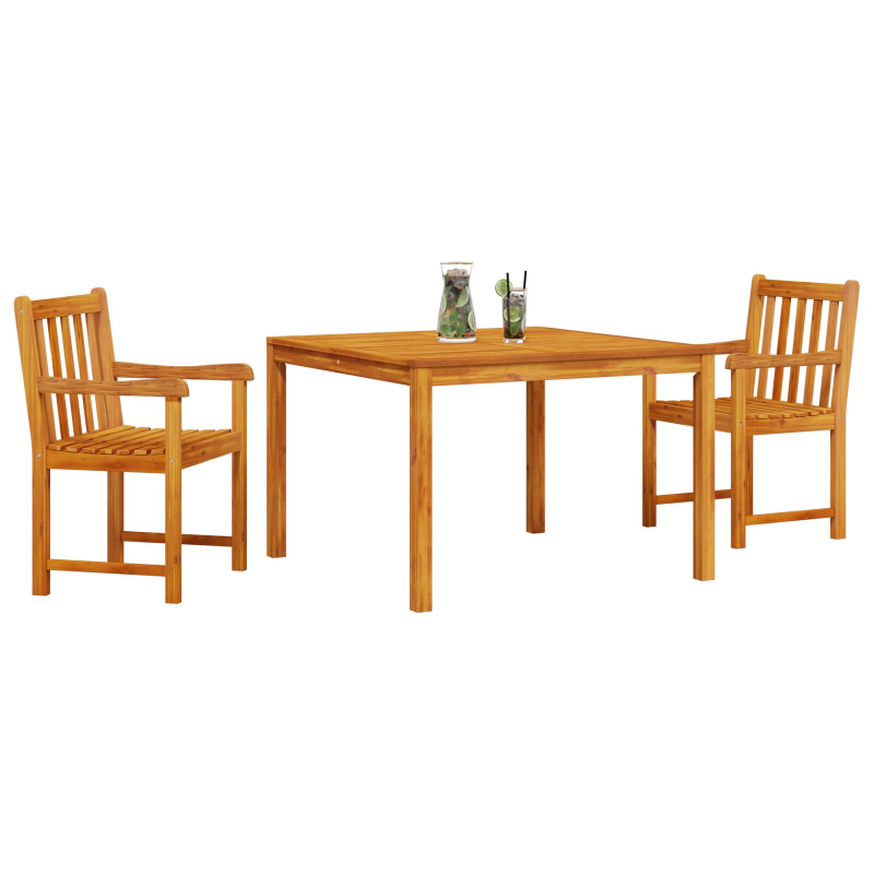 3-teiliges Garten-Esszimmer-Set aus massivem Akazienholz