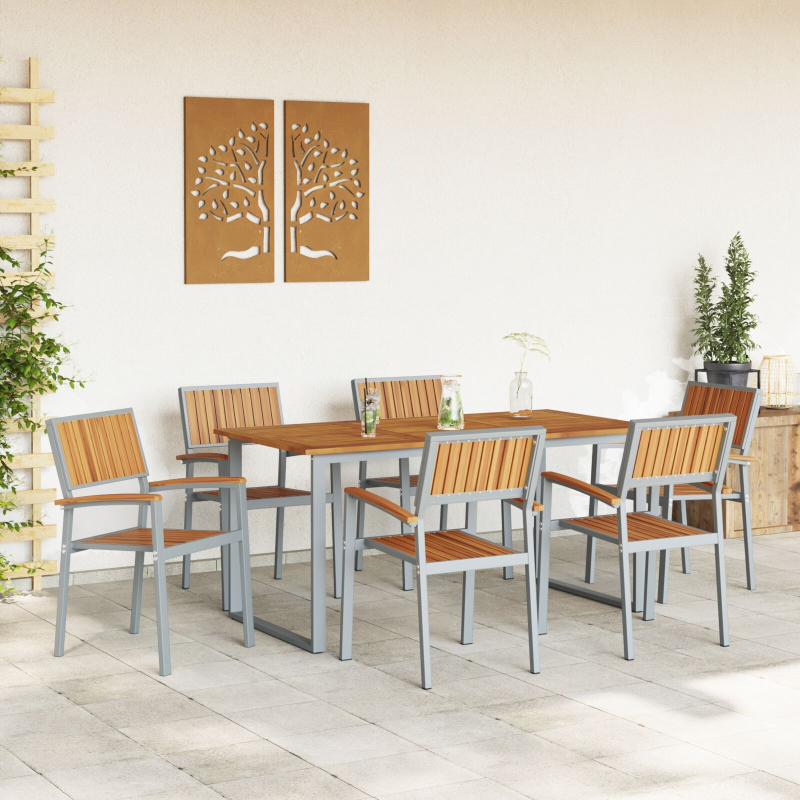 Garten Essset 7-teiliges Set Grau, Braun Pulverbeschichteter Stahl