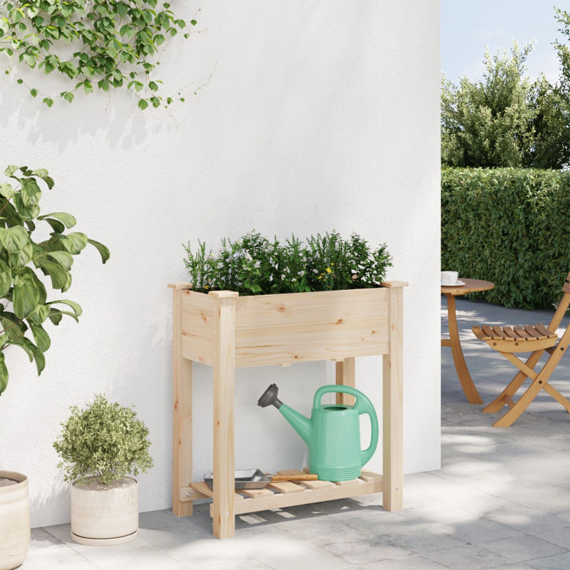 Gartenpflanzer mit Regal 71x37x76 cm aus solidem Kiefernholz